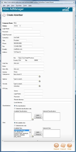 Create Advertiser Form Screenshot